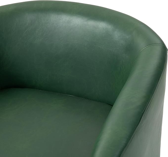 Swivel Barrel Chair, Modern Round PU Leather Accent Armchair for Living Room, Bedroom, Oversized Comfy Club Reading Chairs for Adults (Leather Green, Set of 1)