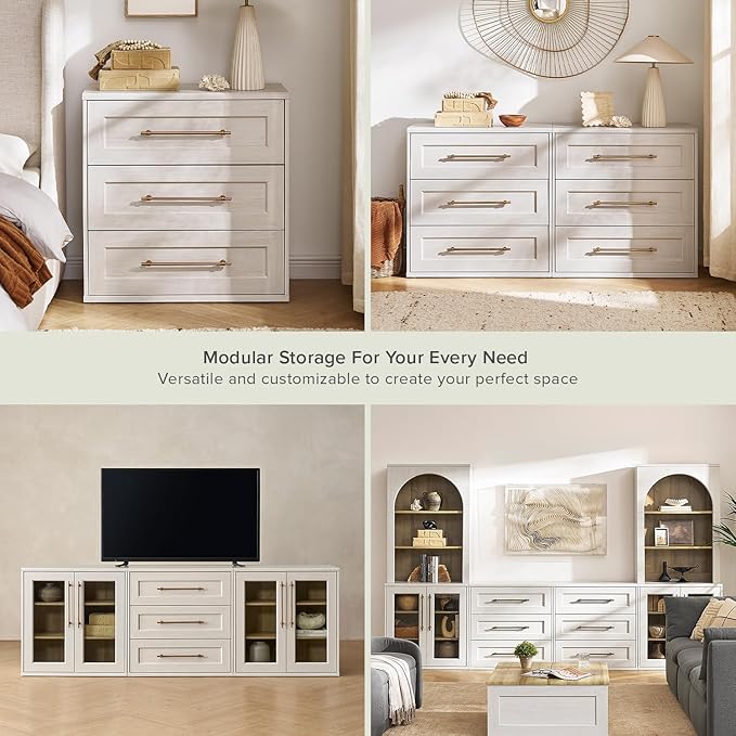 mopio Blake 3 Drawer Dresser for Bedroom, Chest of Drawers, Wood Dresser Organizer, Modern Farmhouse, Tall Night Stand, Enhanced Safety, Sturdy Compliant (1, White Oak, One Size)