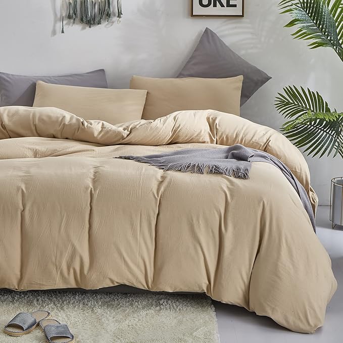 Cottonight Champagne Comforter Set Queen Beige Khaki Bedding Set Full Solid Taupe Blanket Quilts Soft Breathable Beige Sand Color Deep Champagne Modern Comforter Set for Women Men