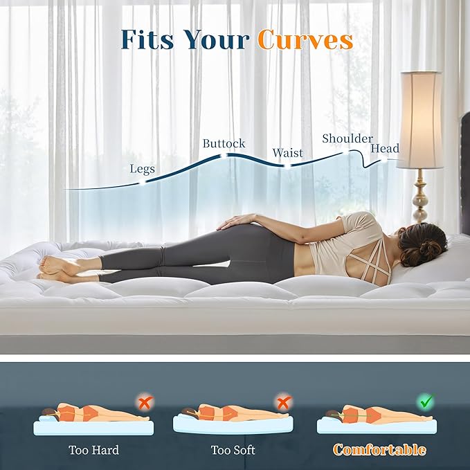EnHomee Twin Mattress Topper 3Inch Fluffy Extra Thick Soft Mattress Topper with 1000GSM Overfilled, Relief Back Pain, Breathable & Skin-Friendly, 8-21 in Deep Elastic Pocket