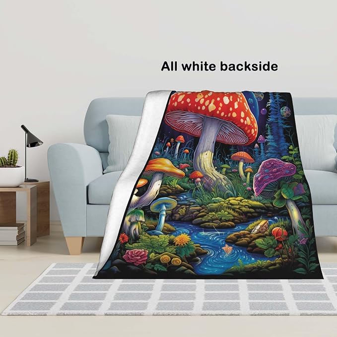 Mushroom Throw Blanket, Mushroom Gifts for Women Men, Soft Hippie Cottage Core Room Decor, Lighweight Flecce, 60x80 inches, 310 GSM, No Pilling, Single Sided Printed