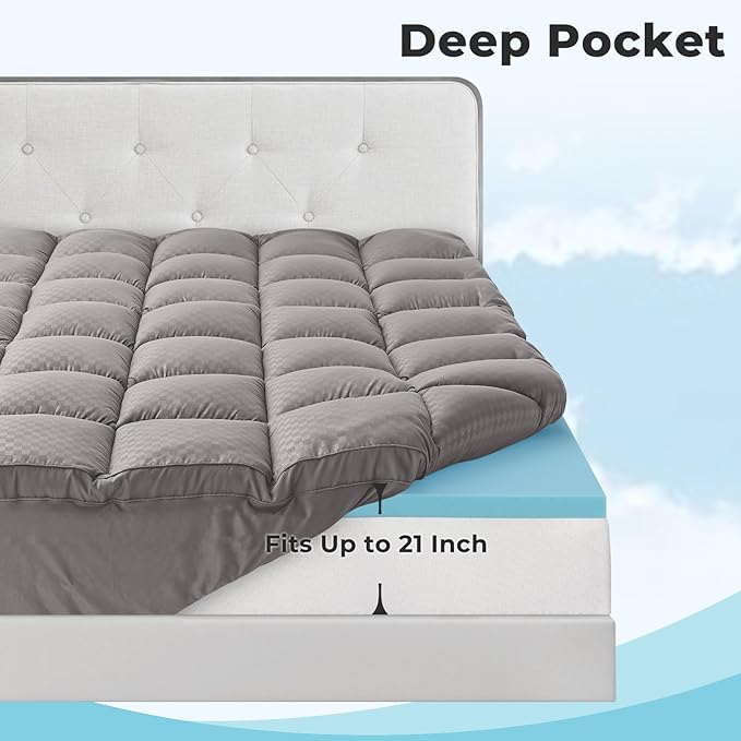 OLANLY Dual-Layer 4 Inch Cal King Size Memory Foam Mattress Topper for Back Pain, 2 Inch Cooling Pillow Top Mattress Pad Cover and 2 Inch Gel Memory Foam Topper, Deep Elastic Pocket, Light Grey