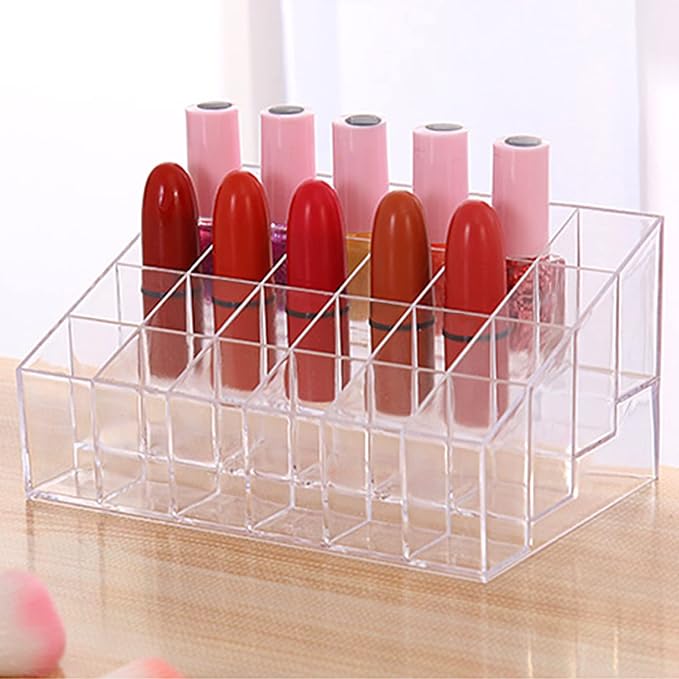 24 Spaces Lipstick Holder, Clear Acrylic Lipgloss Lipstick Organizer and Cosmetic Case Display Rack, Makeup Organizer for Lip Gloss Brushes Bottles More(6x4 Arrangement)