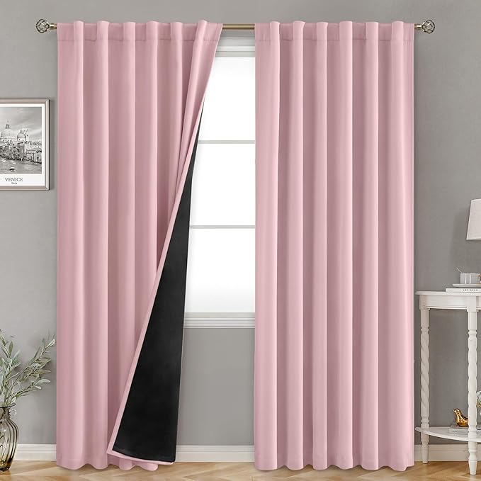 BGment Full Blackout Curtains with Thermal Insulation Liner Curtains 95 Inches Long, Rod Pocket and Back Tab Double Layer Room Darkening Window Curtain for Bedroom(52 x 95 Inch, 2 Panels, Pink)
