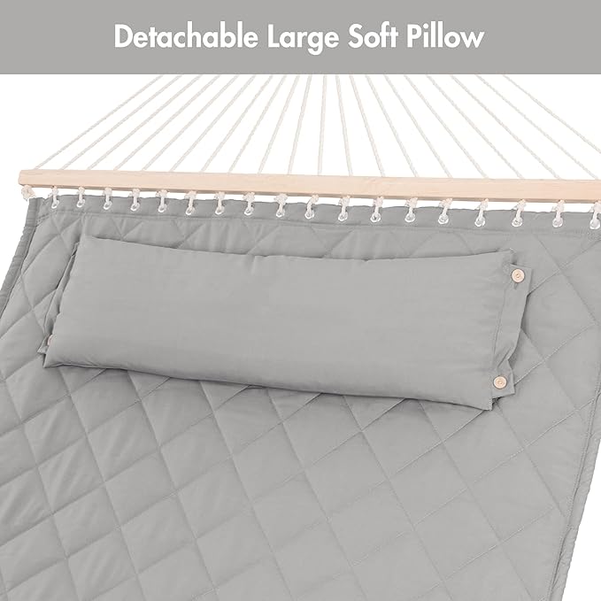 ANOW Double Hammock with Stand 12FT, Heavy Duty Hammocks with Stand for Outdoors, 450 LBS Weight Capacity, Light Gray