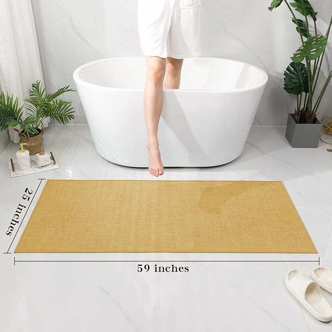 chakme Bathroom Rugs Mat 59x25, Ultra Thin Non Slip Bath Mat Large Quick Dry Absorbent Bath Mat for Bathroom Floor, (Yellow, 59"x25")