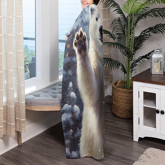 Polar Bear Paw Hello Fleece Throw Blankets Twin Size -Thick Fuzzy Warm Soft Twin Large Winter Blanket Throws for Bed 70x80 in