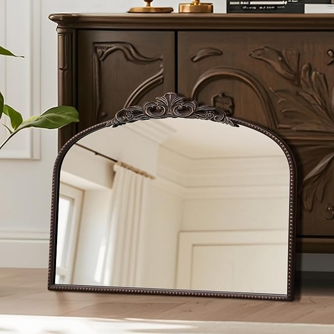 Micasso Bronze Vintage Wall Mirror: 24"x 32" French Baroque Antique Arched Wall Mounted Mirror - Traditional Ornate Decorative Entryway Mirror for Home Decor/Entryway/Fireplace/Living Room/Hallway