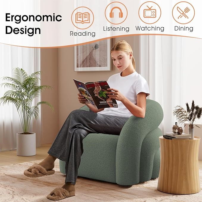 Swivel Accent Chair Set of 2,Upholstered Sherp Barrel Armchair 362° Round Modern Boucle Chair No Assembly for Living Room,Comfy Single Sofa Chairs for Bedroom(Green)