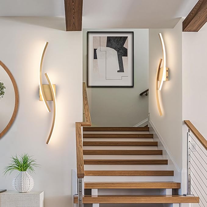 Battery Operated Wall Sconce Set of 2,Gold Wall Sconces with Remote Control,3000K-6000K Modern LED Wireless Wall Light for Living Room, Hallway, Bedroom, 39.3 Inch (2 Pack)