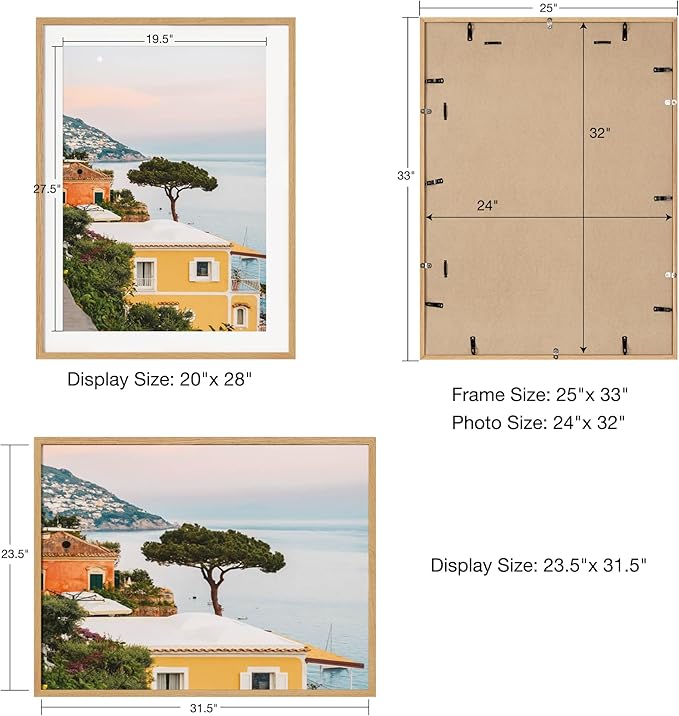 Axeman 24x32 Frame | Solid Oak Wood 24x32 Poster Frame With Mat for 20x28 | 32x24 Wood Picture Frame | Tempered Glass and Hanging Hardware Included Home Wall Decor Art Hanging Frame | Natural