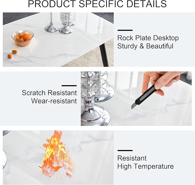 Dining Room Table Set for 4,Small Dining Table Set for 4, Sintered Stone Kitchen Table Top and Modern Chairs Set of 4 for Kitchen Dining Room, Small Space