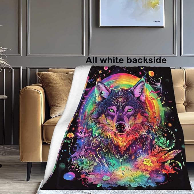 Wolf Blanket for Adults, Wolf Gifts for Women and Men, Perfect Animal Colorful Home Decor, Lightweight Fleece, 50x60 Inches