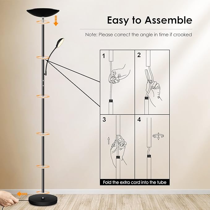 BoostArea Floor Lamp, LED 20W/2000LM Bright Torchiere Floor Lamp with 5W Adjustable Reading Lamp, Stepless Dimmable Standing Lamp, 2 Rotary Switch, Modern Floor Lamps for Living Room, Bedroom, Office