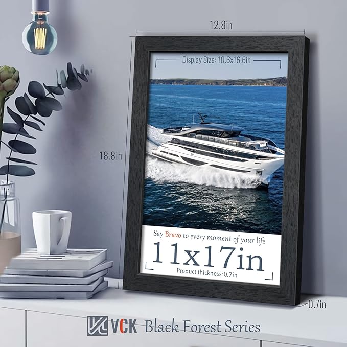 VCK 11x17 Poster Frame Set of 2 - Black, Textured Exclusive Solid Wood Picture Frames, Wall Gallery Frame