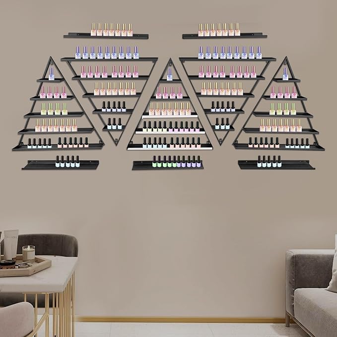 10PCS Triangular Nail Polish Racks, Metal Wall-Mounted Display Rack for Nail Polish Bottles, Lipstick Perfume Wall Shelf Essential Oil Organizer for Home Spa Nail Salon Shop