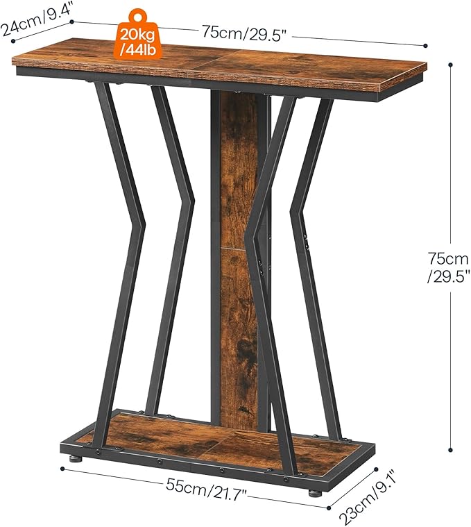 HOOBRO Narrow Console Table, 29.5" Small Entryway Table with Storage, 2-Tier Behind Sofa Table, Modern Style, for Living Room, Hallway, Foyer, Bedroom, Rustic Brown and Black BF66XG01