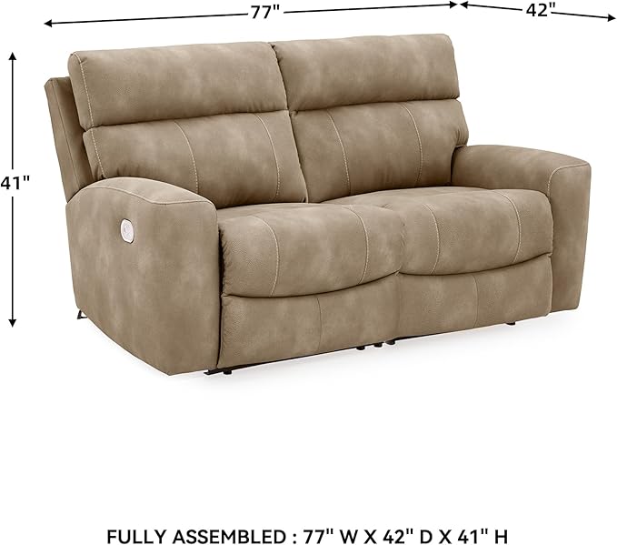 Signature Design by Ashley Next-Gen DuraPella Contemporary Faux Leather Modular Wall Hugger 2-Piece Power Reclining Sectional Loveseat with Adjustable Headrest and USB Ports, Light Brown