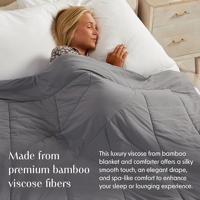 Springtree Home Luxury Viscose from Bamboo Blanket & Comforter | Viscose from Bamboo Comforter Queen Size -90" x 90" | Cooling Blanket | Breathable & Lightweight | Full/Queen - Titanium Grey
