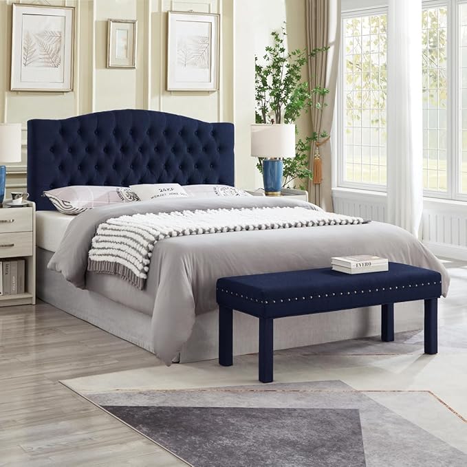 24KF Boucle Upholstered Tufted Button Queen Headboard and Comfortable Fashional Padded Queen/Full Size headboard,6025-Q-Boucle-Navy Blue