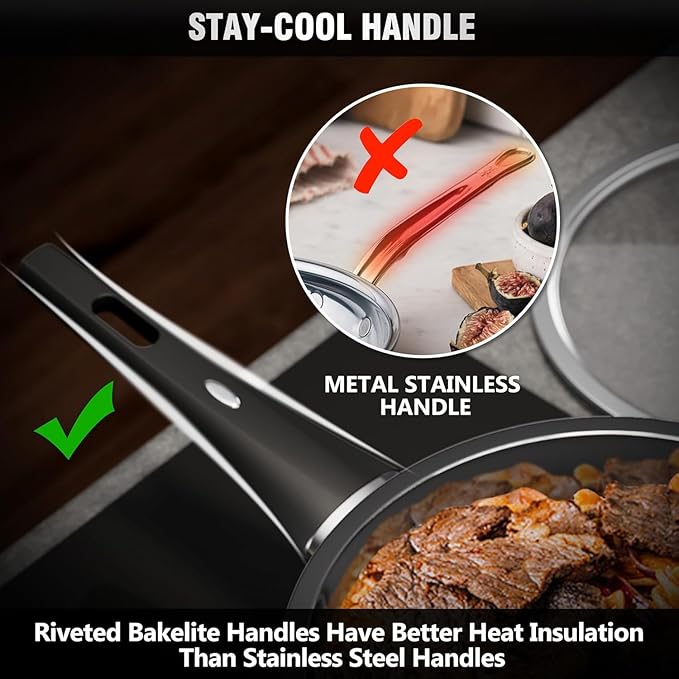 Stainless Steel Cookware Set, 14-Piece Pots and Pans Set, Kitchen Cookware Set with Stay-Cool Handle, Non-Toxic, Dishwasher Safe & Compatible with All Stovetops (Gas, Electric & Induction)