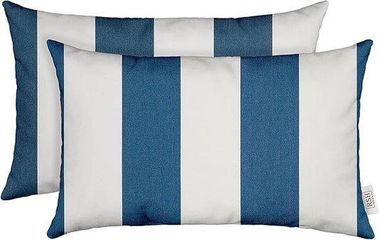 RSH DECOR: Sunbrella Lumbar Throw Pillows Set of 2 | 20" x 12" | Water and Fade-Resistant Performance Fabric | Outdoor Pillow Covers with Down-Alternative Inserts | Cabana Regatta