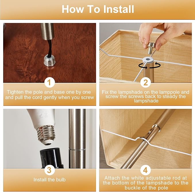 GyroVu Floor Lamp for Living Room, 3 Color Temperature Column Tall Lamp, Standing Lamp with Walnut Base Corner Floor Lamp for Bedroom, Office& Living Room-Beige(Bulbs Included)