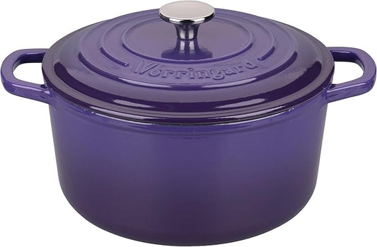 Enameled Cast Iron Dutch Oven Pot with Lid, for Sourdough Bread Baking, Round Dutch Ovens, 6 Quart, Purple
