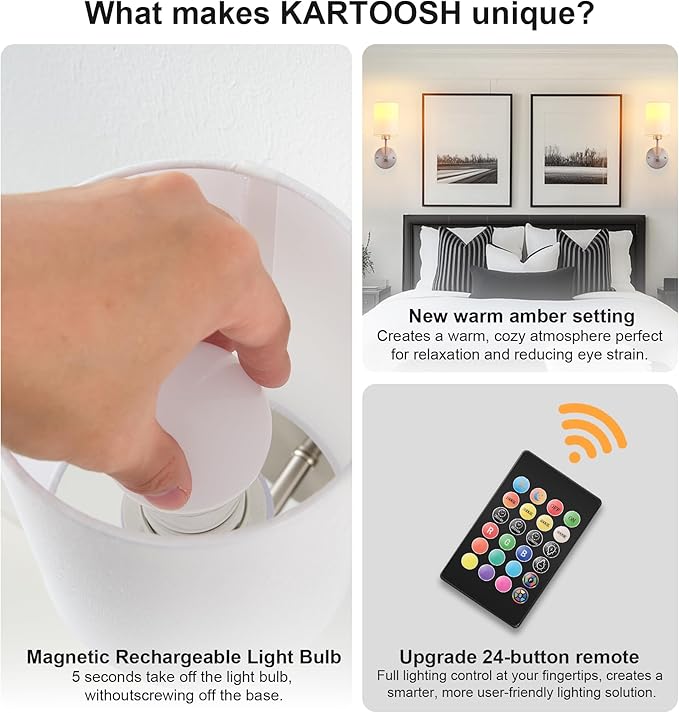 Battery Operated Wall Sconce Set of Two,Wireless Rechargeable Wall Light With Remote Control, Dimmable, 1800K/3000K/4000K/6000K/RGB, Timer, for Living Room, Bedroom, Fireplace, TV, 13.5 Inch, Nickel
