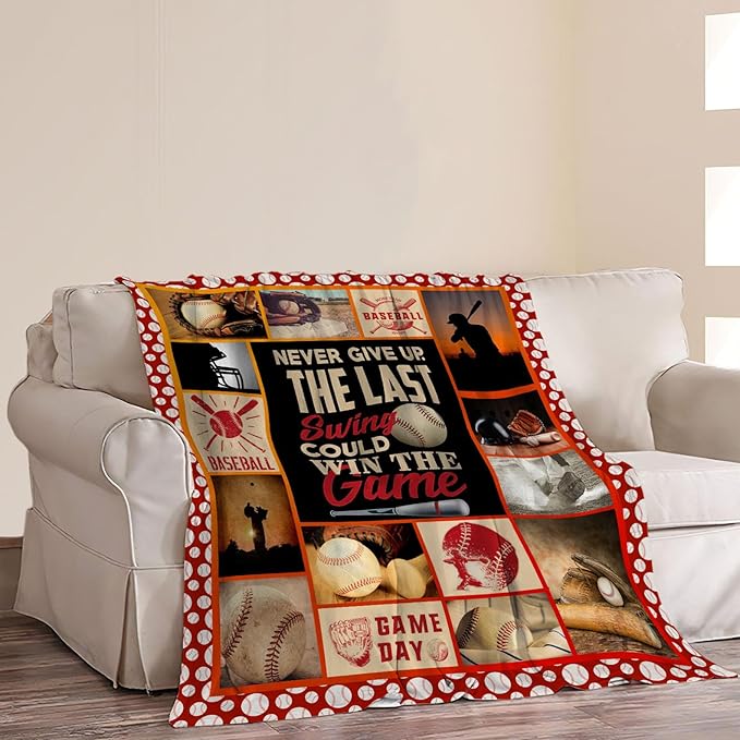 Baseball Gifts: Cozy Fleece Flannel Blanket - Soft, Warm, Plush & Lightweight - Inspirational Design for Boys, Girls, Teens, Men, Kids - 60"X80"