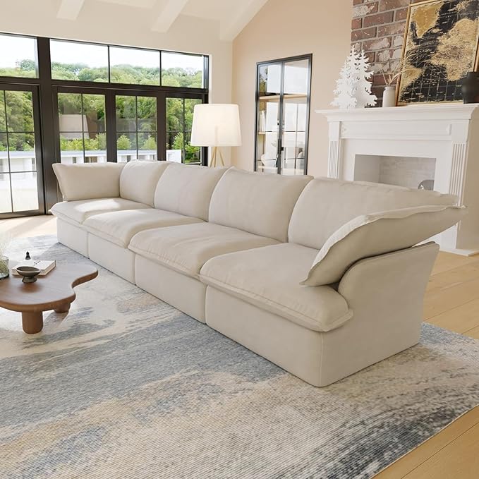 JACH Modular Sectional Couches for Living Room, Deep 4 Seats 162" Sectional Sofa, Cushion Covers Removable, Two Corners and Two Middle, Sofas Furniture for Living Room, Beige