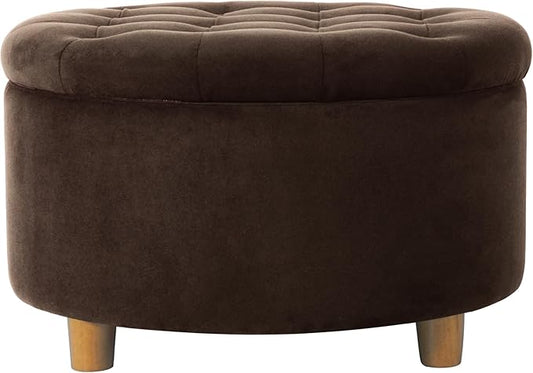 HomePop Home Decor | Button Tufted Velvet Round Storage Ottoman | Ottoman with Storage for Living Room & Bedroom, Chocolate Brown Velvet