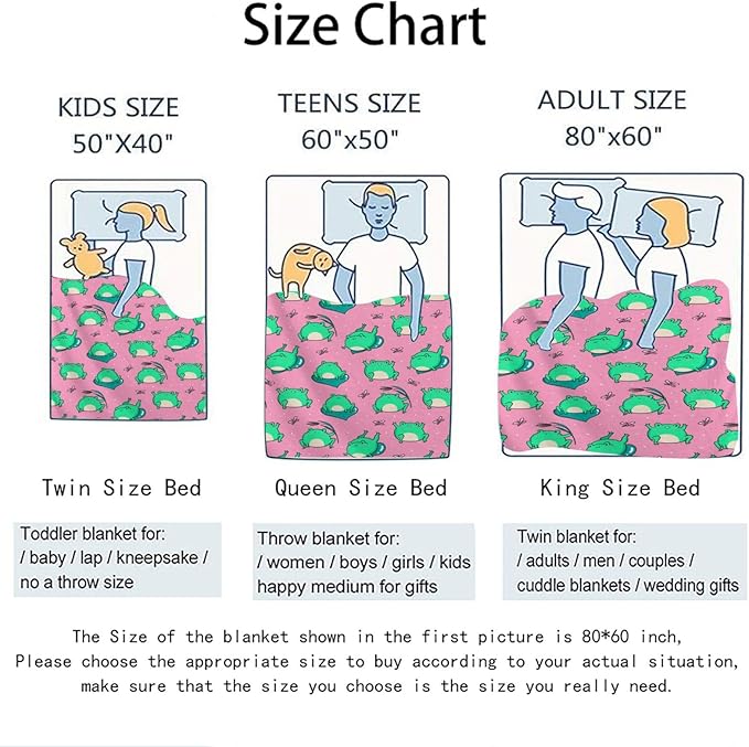 Cute Green Frogs on Pink Throw Blanket, Flannel Fleece Bed Blanket, Soft Cozy Fuzzy Plush Blankets for Couch Sofa Office Traveling Kids Bedroom Adults Living Room All Season, 80"x60"
