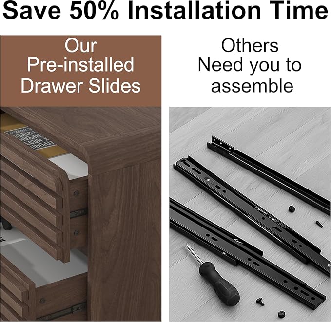 Fluted Dresser for Bedroom, Wide 6 Drawers Dresser, Chests of Drawers with Grille & Curved Design, Dressers Slides Pre-Installed, Large Wood Drawer Organizer for Bedroom Hallway, Dark Walnut