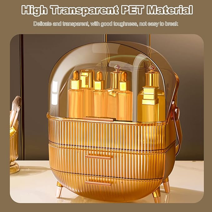 Ergocar Portable Retro Series Multi-Function Make Up Case Dustproof Cosmetic Storage Box,Cosmetics Skin Care Products Jewelry Organizer Case Finishing Box Bathroom Desktop -Amber (X-1)