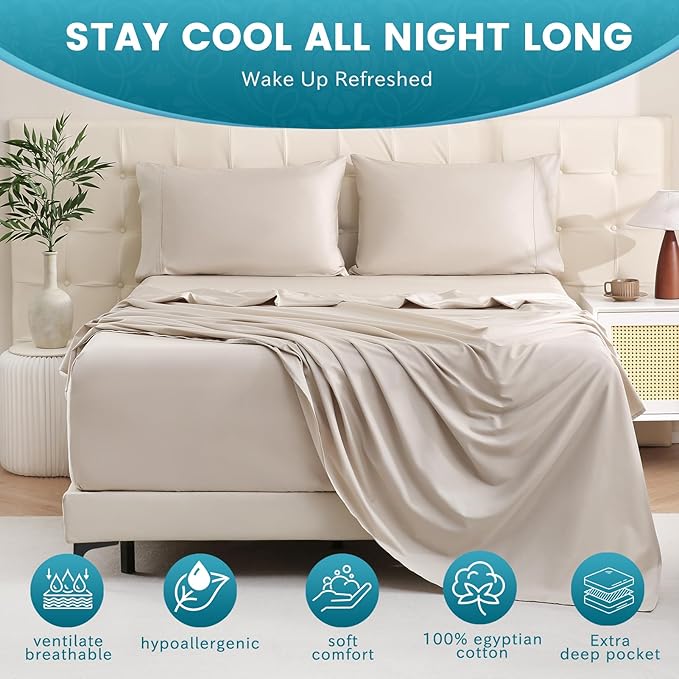 Bedlifes King Sheet Set, Extra Deep Pocket 18-24 Inches,1000Thread Count 100% Egyptian Cotton, Soft and Breathable Sateen 4-Piece,Linen