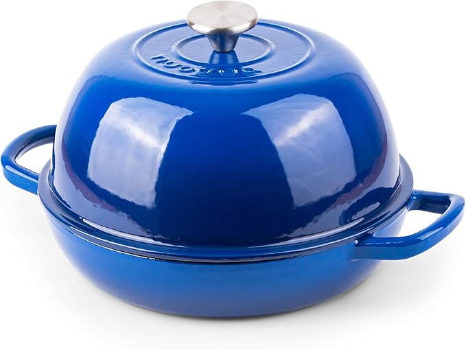 Enamelled Cast Iron Dutch Oven Pot – Dutch Oven For Sourdough Bread Baking – Cast Iron Bread Pot – Dark Blue, 6 Quarts, 22cm – by Nuovva