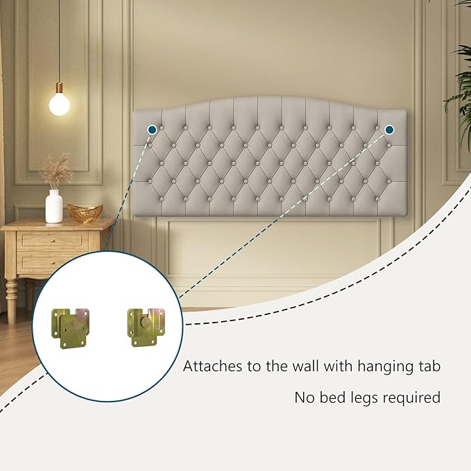 Velvet Upholstered Headboard Queen/Full Size Latest Model Wall Mount, Bed Frame Mount, Featuring High-Density Sponge Padding, Luxury Texture Easy Assembly Comfort and Style-Taupe