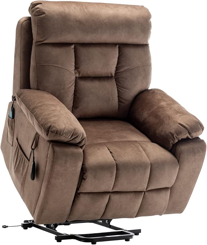 Oversized Power Lift Recliner Chair for Elderly - Extra Wide Big Man Recliner with Heat & Massage - Hidden Cup Holder - Single Motor 350 lbs Capacity