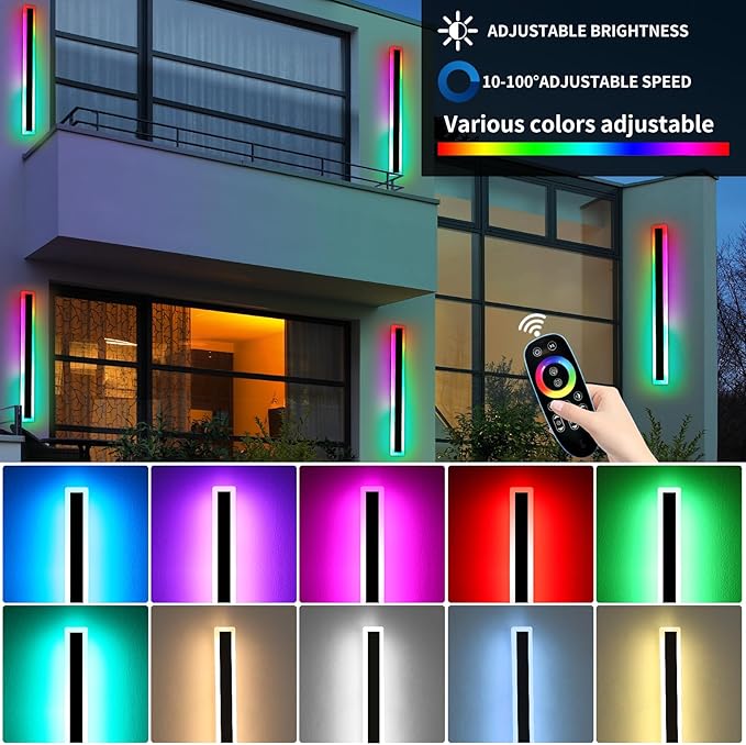 Mikeru Modern Outdoor Light Fixture, 57inch Modern RGB Outdoor Wall Light 10%-100% Dimmable with Memory Function Long Outdoor Porch Lights Featuring Multiple Modes and 12 Colors for Patio Entryway