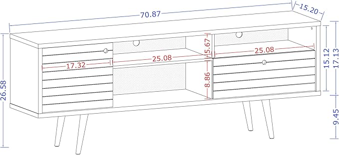 Manhattan Comfort Liberty Mid Century Modern TV Stand for Televisions up to 65 Inches, Bedroom and Living Room Entertainment Center with Storage, Shelves, and Cabinet, 71" Wide, White