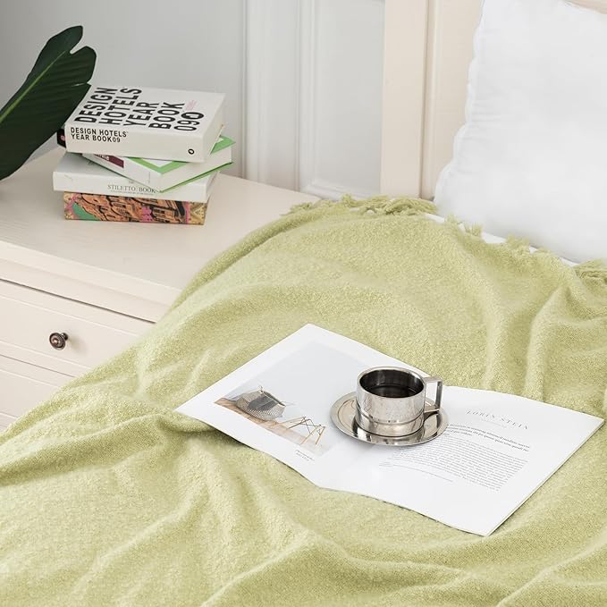Gealaek Sage Green Throw Blanket Lightweight Fuzzy Soft Cozy Decorative Blankets for Sofa Bed Farmhouse Throw Blanket Green with Fringe 50" x 60"