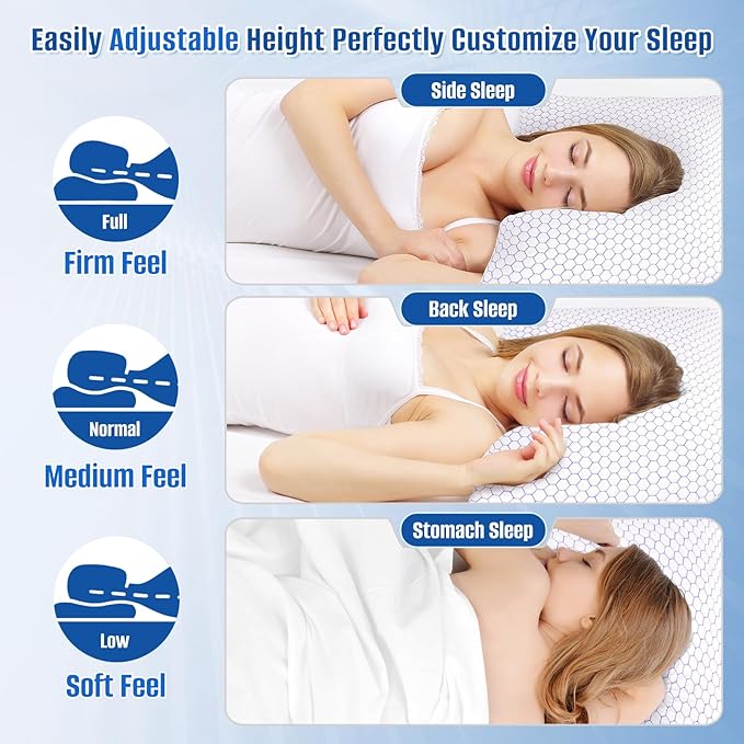 Shredded Memory Foam Pillow for Sleeping, Cooling Bed Pillows Set of 2, Adjustable Pillows for Side, Back, Stomach Sleepers with Washable Pillowcase (King Size)
