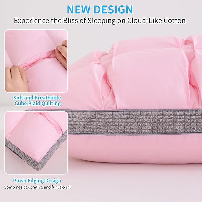 YOUR MOON Soft Pillow King for Sleeping, Super Soft Support Down Alternative Pillow, 100% Cotton Shell Luxury Comfy Fluffy Bed Pillows for Sleep(Pink)