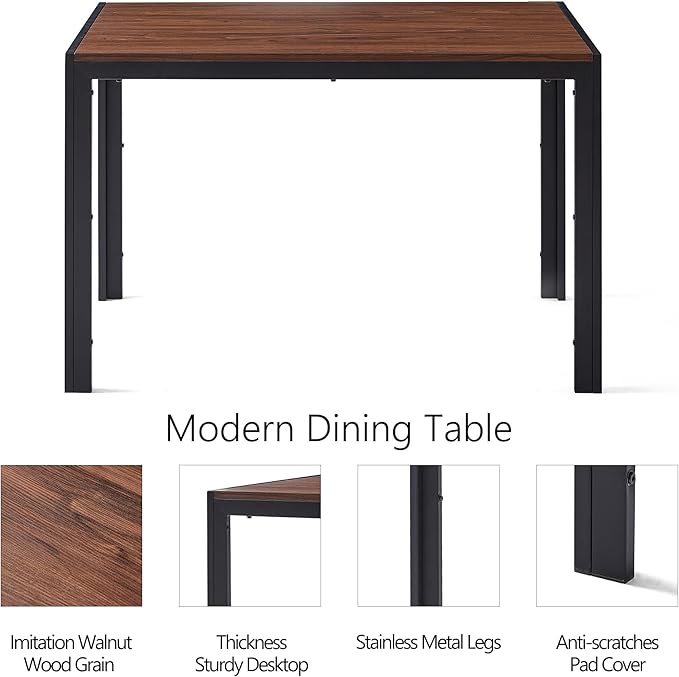 5 PCS Dining Table Set for 4, Modern Engineered Wood Table Walnut Wipe Clean with 4 Upholstered Velvet Home Chair Soft No Arms Accent Chairs with Back for Small Spaces