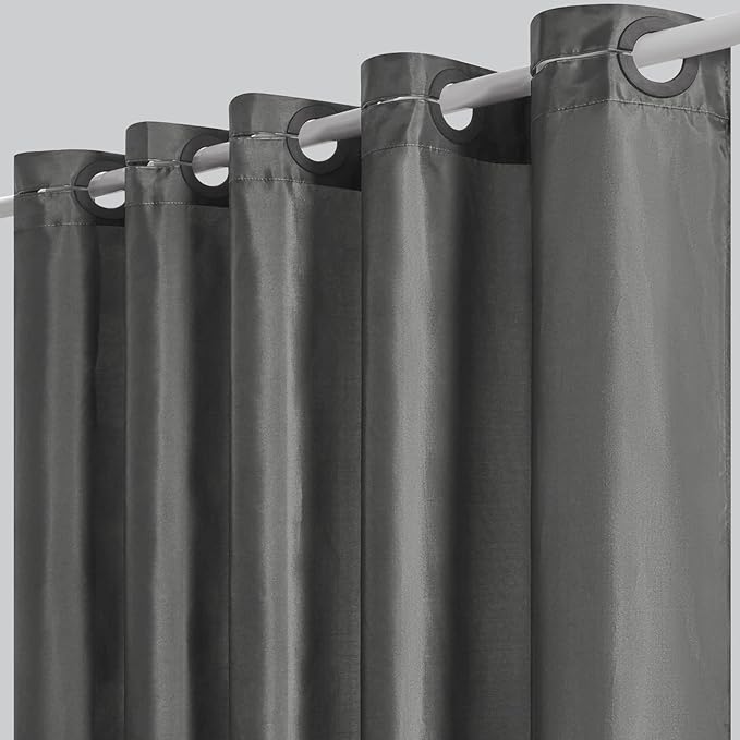 Furlinic Dark Grey No Hook Shower Curtain Fabric 60x72 Inch,Polyester Waterproof Bathroom Curtain with 8 Plastic Built-in Grommets,Modern Luxury Hotel Style Washable Decorative Shower Curtains