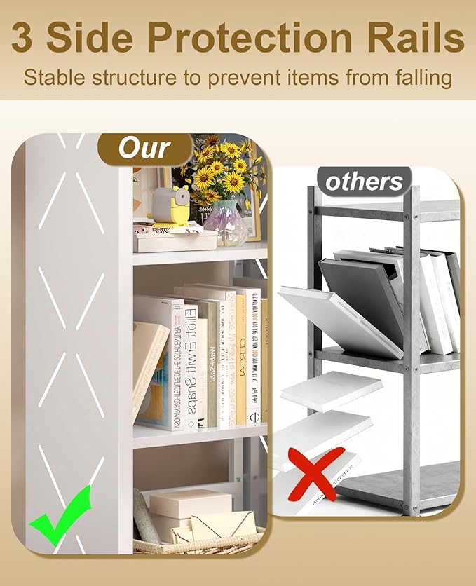 3 Tier Metal Book Shelf, Adjustable Bookcase with Anti-Tip Device & Leveling Feet, Heavy-Duty White Corner Bookshelf for Home Office, Bedroom, Garage