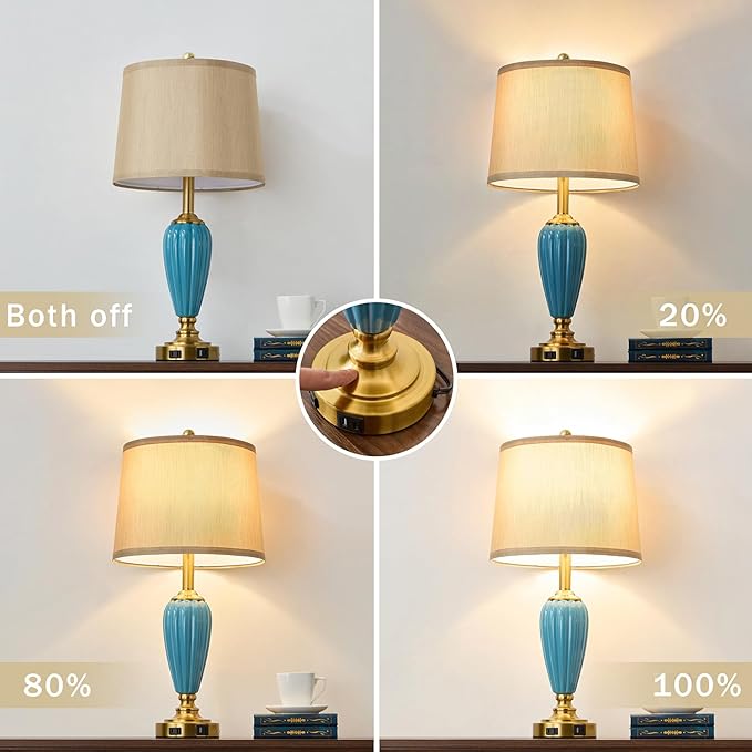 Living Room Lamps Set of 2, 25.5" Touch Lamps for Nightstand with USB A+C Ports, Modern Farmhouse Table Lamp for Bedroom, 2 Bulbs Included