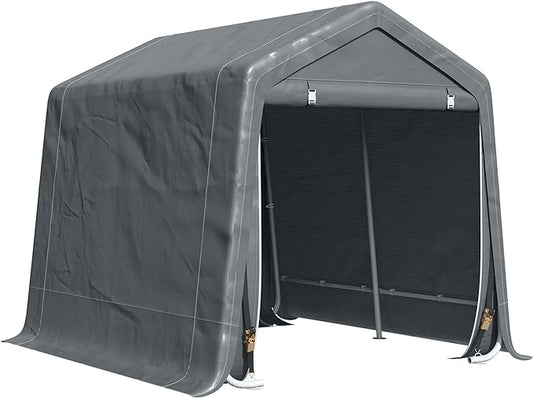Outsunny 8' x 7' Carport Portable Garage, Heavy Duty Storage Tent, Patio Storage Shelter w/Anti-UV PE Cover and Double Zipper Doors, for Motorcycle Bike Garden Tools, Dark Gray