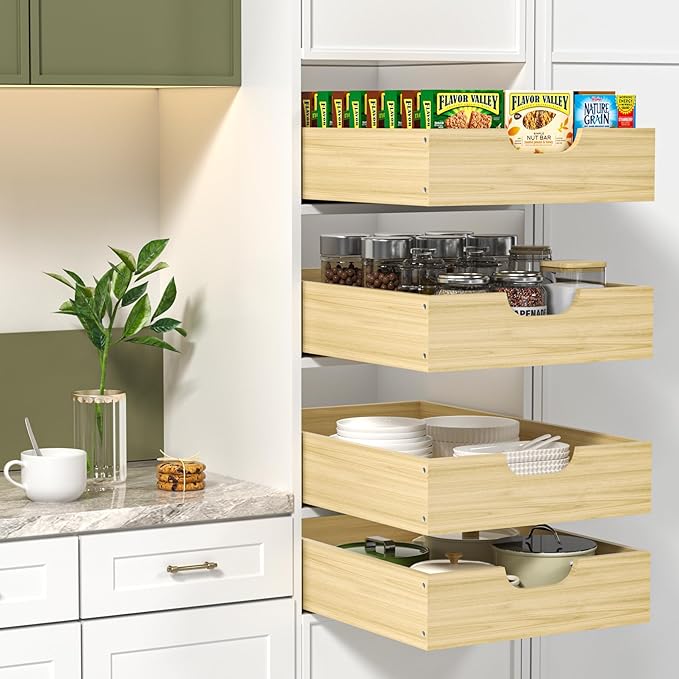 COOLBEBE Pull Out Cabinet Drawer, Soft Close Pull Out Organizer for Cabinets, Solid Wood Cabinet Drawers Slide out, Pull Out Shelves in Kitchen, Pantry, Bathroom, Bottom Assembly (14INCH)